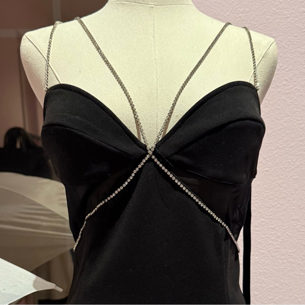 BRAND NEW Elegant Black Dress with Rhinestone Straps